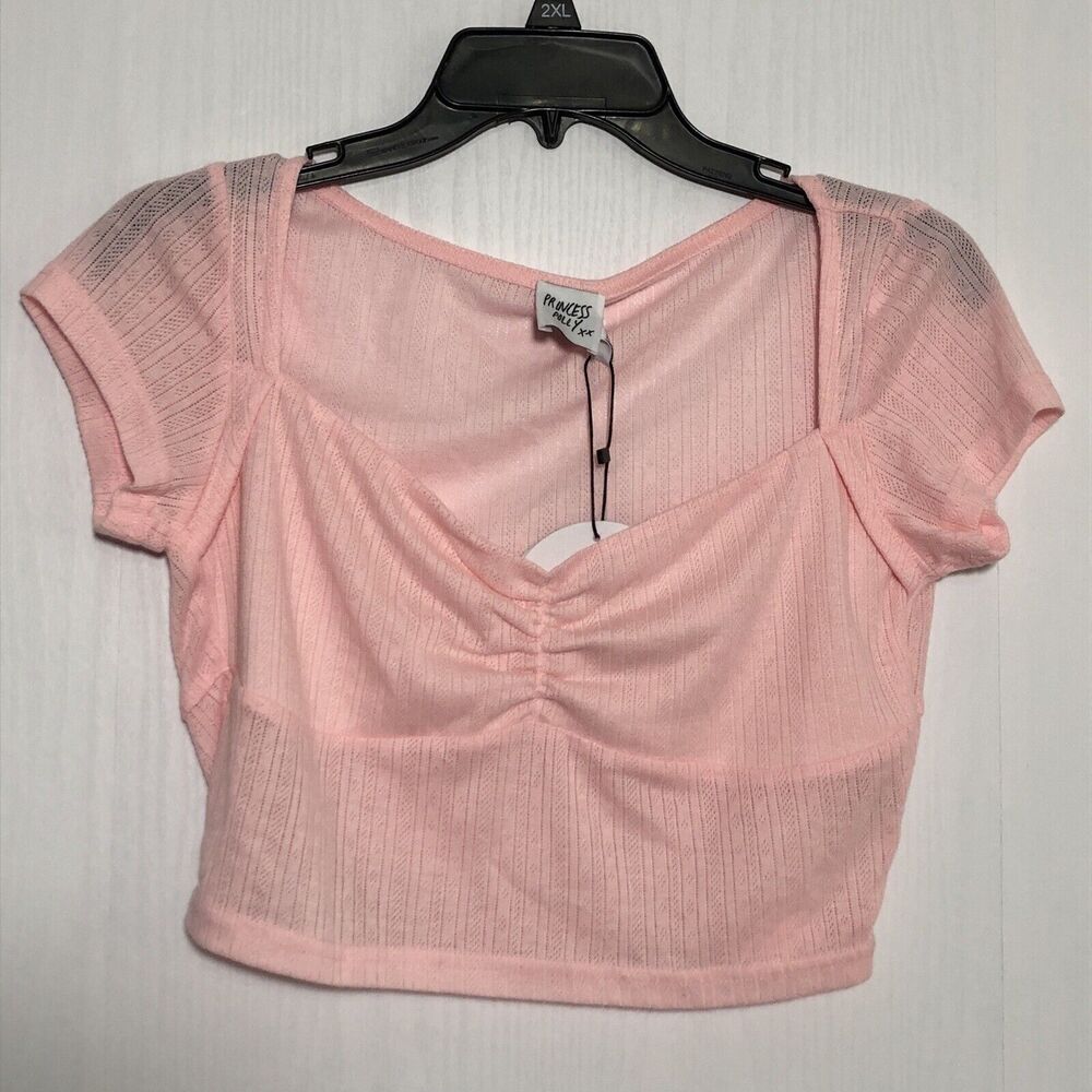 Princess Polly Crop Top Womens 8 Pink Kimura Ruched Short Sleeve Blouse Y2K New